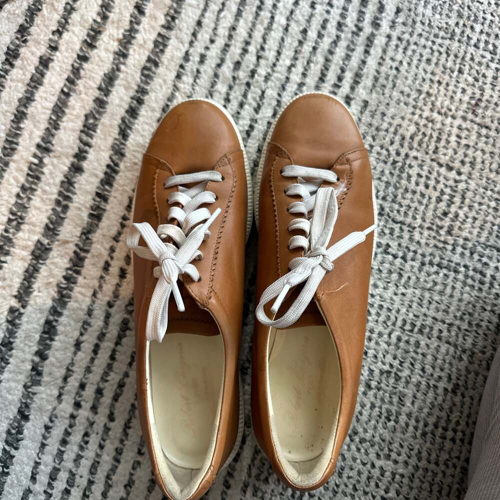 Robert Clergerie Paris Tan Leather Platform Low Top Sneakers size 40.5